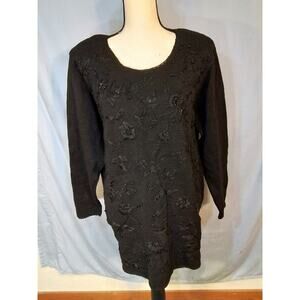 Cascade Blues; Sweater toped with black embroidery and beading.